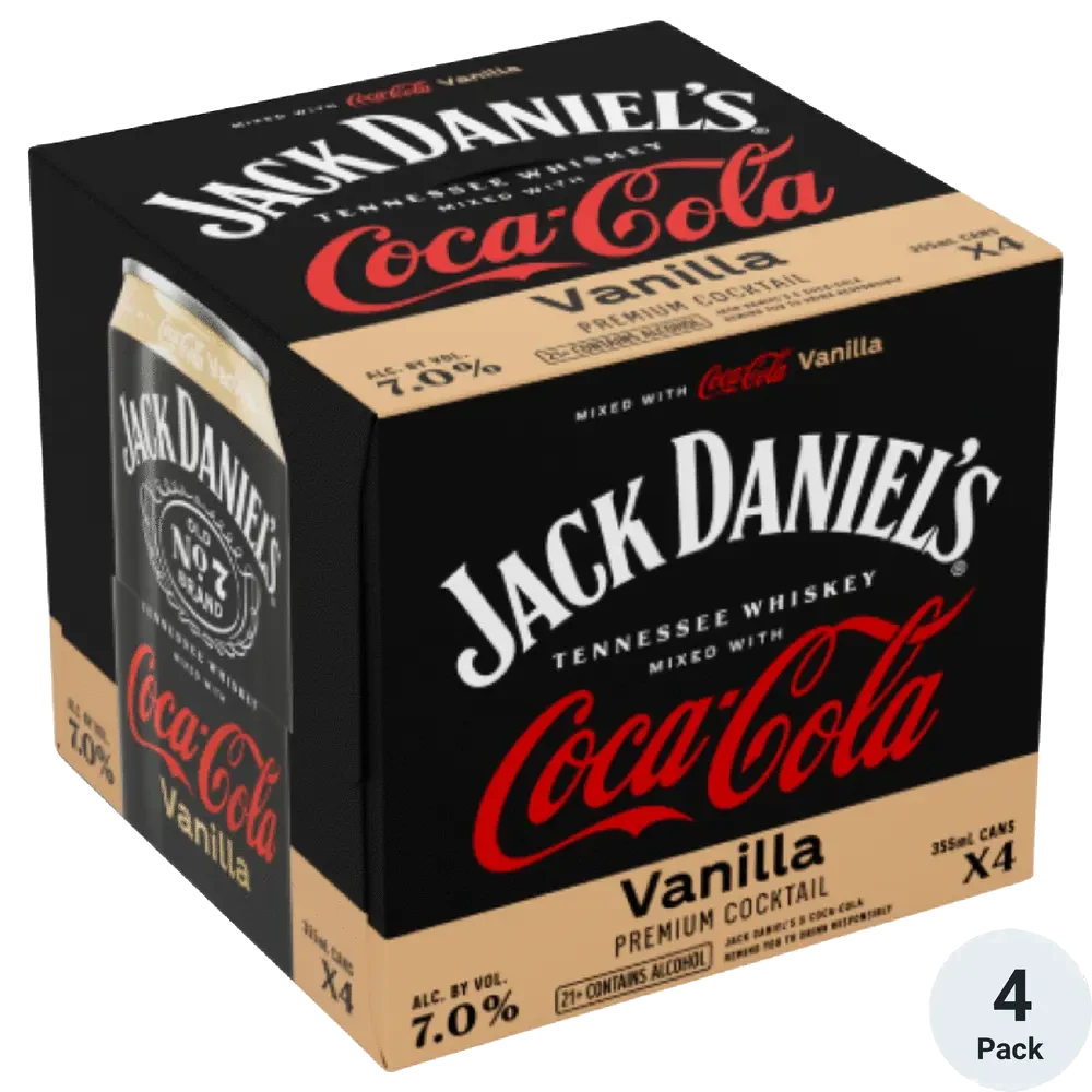 Jack Daniels Whiskey & Vanilla Coke 4Pk - Premixed Cocktail | Shop Online at The Liquor Barn