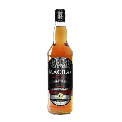 Bottle of Macray blended scotch whisky on a white background