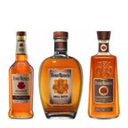 Four Roses Flight: Yellow Label, Small Batch and Single Barrel bourbon bottles