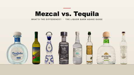 Tequila and mezcal bottles side by side, including Don Julio Blanco, Del Maguey Vida, Clase Azul Reposado and Montelobos