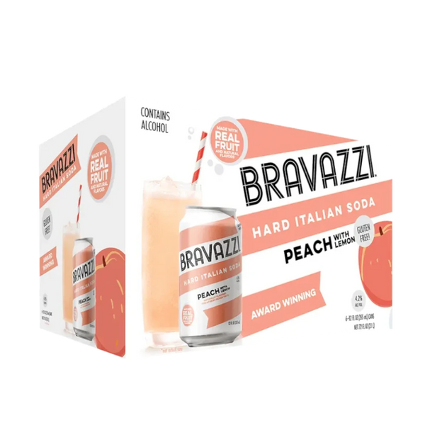 Bravazzi Hard Italian Peach Soda 6Pk | Gluten-Free Cane Sugar