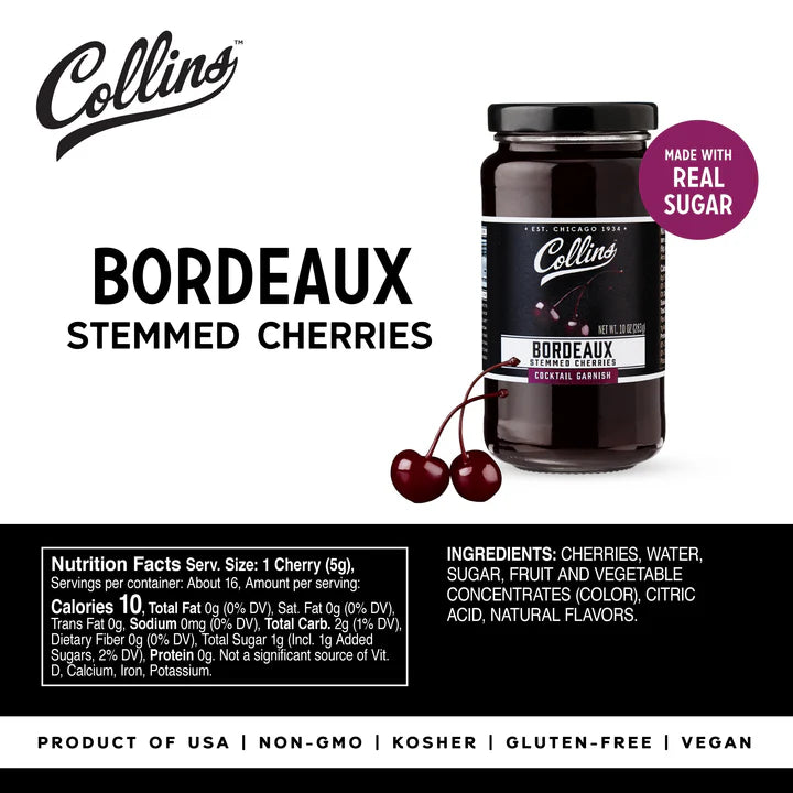 Collins Bordeaux Cherries 10 oz | Premium Cocktail Garnish – The