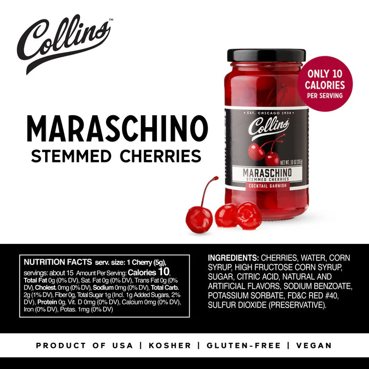 Collins Stemmed Cocktail Cherries 10OZ