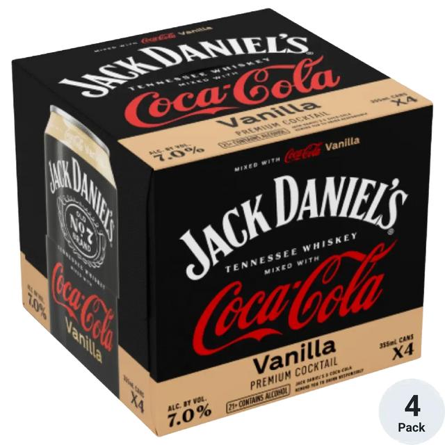 Jack Daniels Whiskey & Vanilla Coke 4Pk - Premixed Cocktail | Shop Online at The Liquor Barn