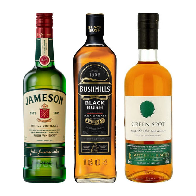 Irish Whiskey Trio: Jameson, Bushmills Black Bush and Green Spot
