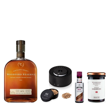 Smoked Old Fashioned Gift Set: Woodford Reserve Bourbon, Viski Electric Cocktail Smoker, Angostura Cocoa Bitters and Woodford Reserve Bourbon Cherries